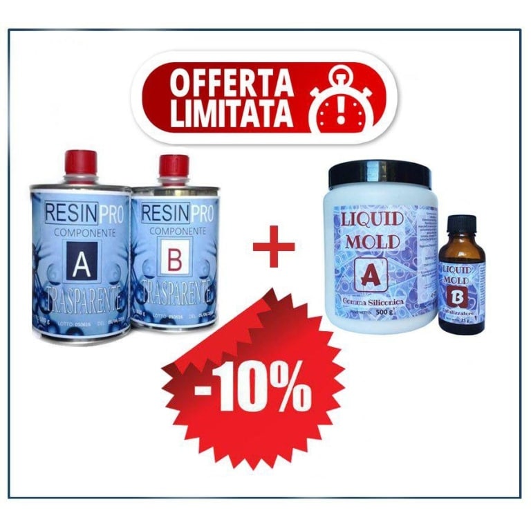KIT RESINA EPOSSIDICA TRASPARENTE ATOSSICA GR 800 + GOMMA LIQUIDA DA COLATA GR 500