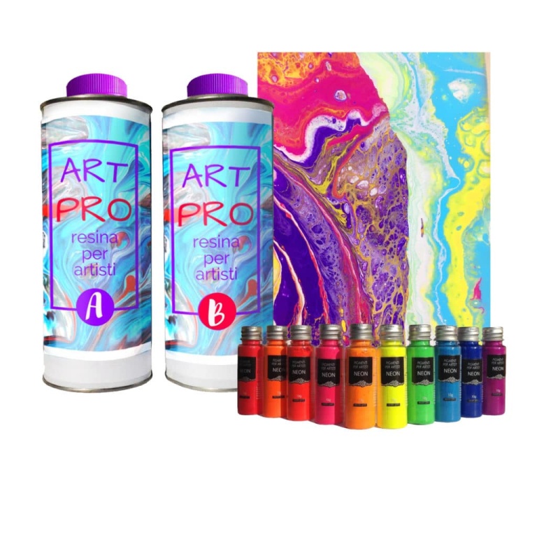 Kit Raffaello: Resina per artisti colori neon - CON LA TELA RETTANGOLARE 20x20CM