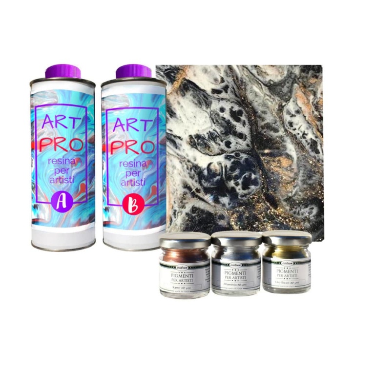 Kit Resina per Quadri con Pigmenti Metallici – Michelangelo - CON LA TELA RETTANGOLARE 20x20CM