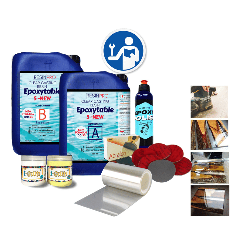 EPOXYTABLE 5-FIVE Kit completo per creare tavoli in legno e Resina
