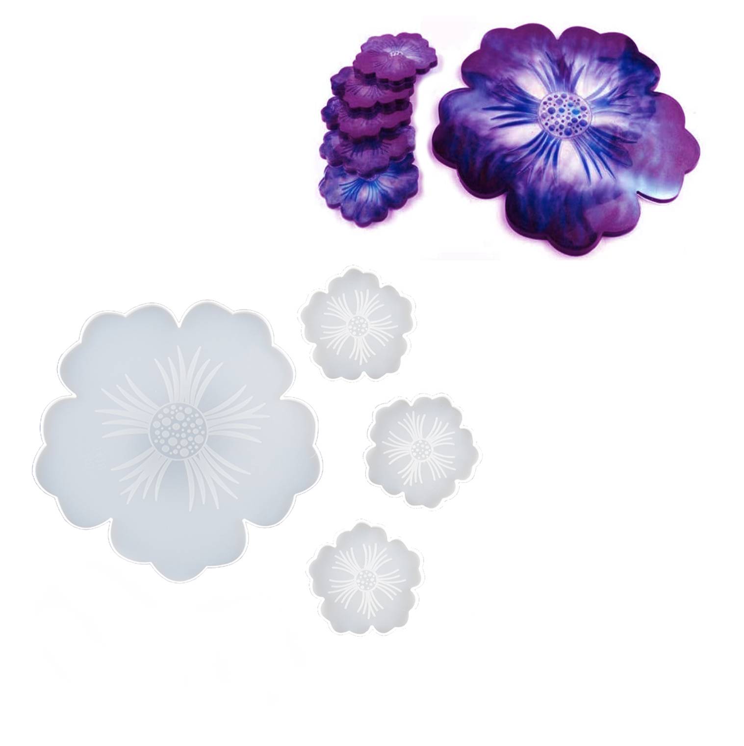 Set Di 4 Sottobicchieri Primavera In Sughero E Cartone, Laccati, 10x10 Cm, In Confezione Regalo