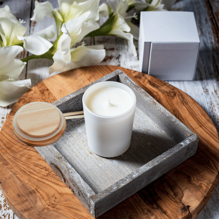 Bicchiere Bianco con coperchio in legno